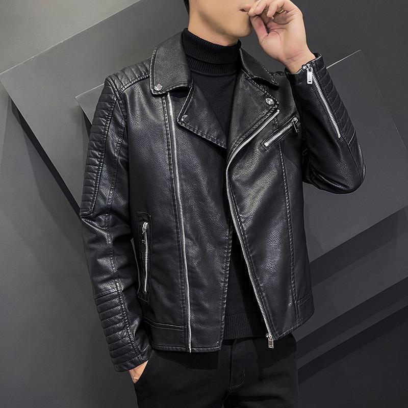 批发批发2021秋冬新品男式夹克外套青年韩版修身机车服皮衣帅气休