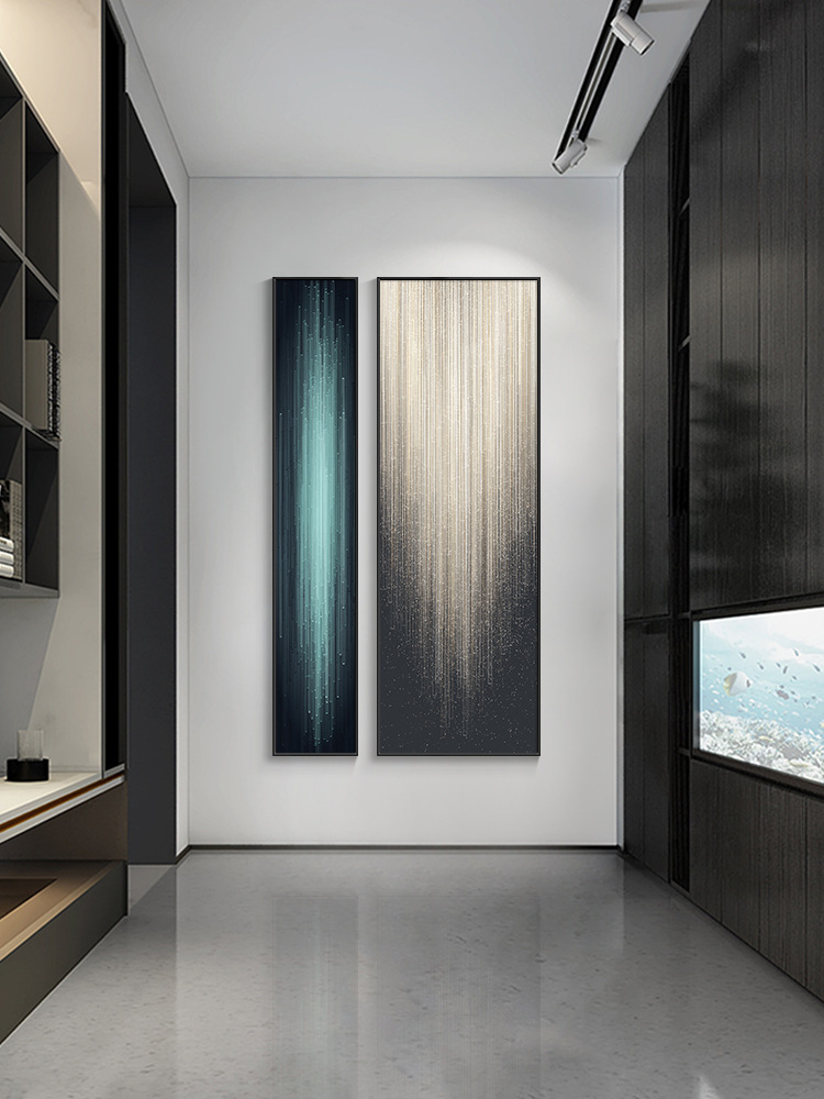 批发现代轻奢入户玄关装饰画竖版两联抽象进门画简约走廊过道挂画