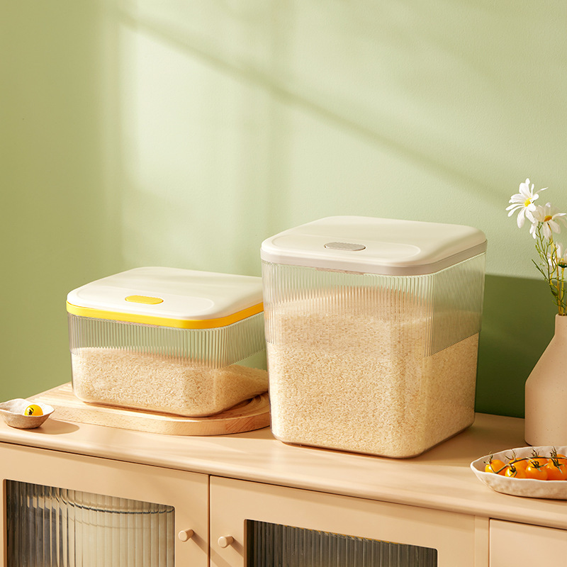 Seal Rice Bucket Household Insect-Proof Moisture-Proof Large Capacity Transparent Rice Storage Box Press Open Lid Grain Rice Bucket Storage Box