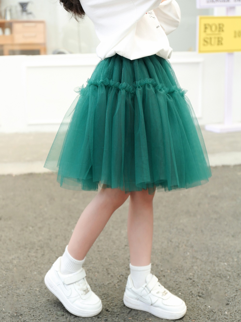 女童春季半身裙纱裙新款春秋款儿童洋气蛋糕裙女童网纱拼接半身裙