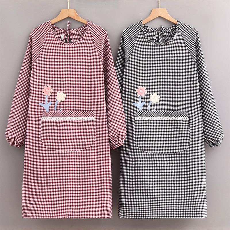 thickened cotton small flower long sleeve coverall apron home kitchen cooking women‘s fashionable work clothes stain-resistant and stain-resistant