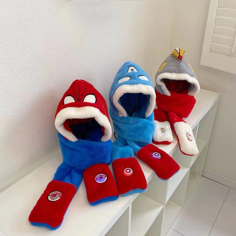 Children's New Hat Three-Piece Winter Cartoon Scarf Boys' Cute Thickening Plush Scarf Gloves