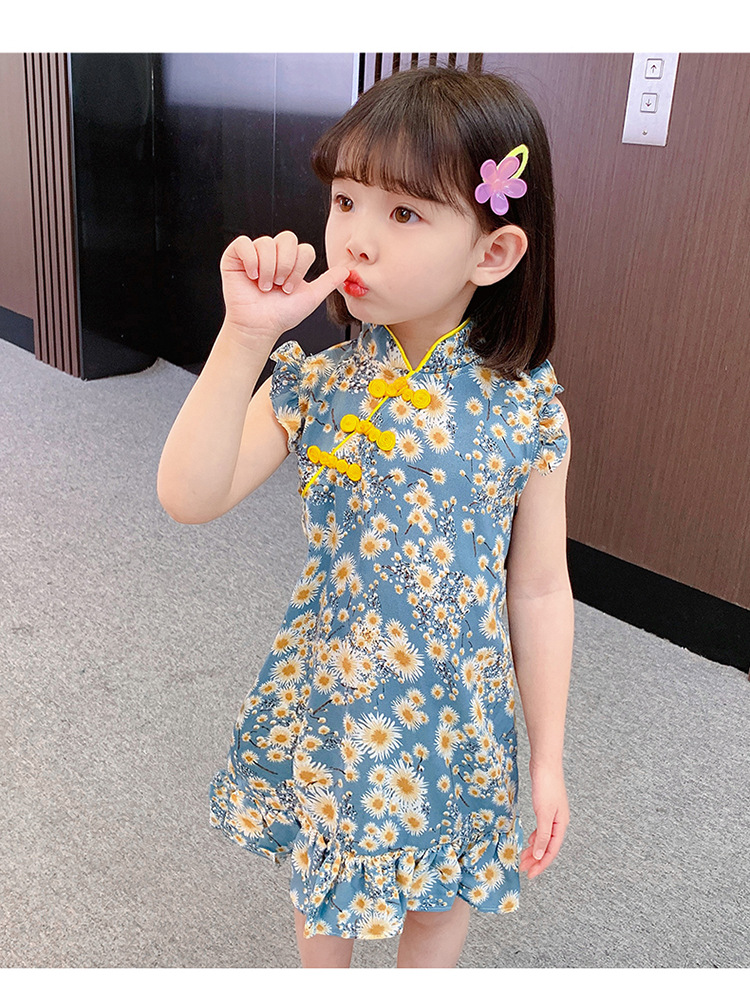 2021女童旗袍连衣裙新款汉服儿童古装衣服女宝宝碎花小公主裙子夏