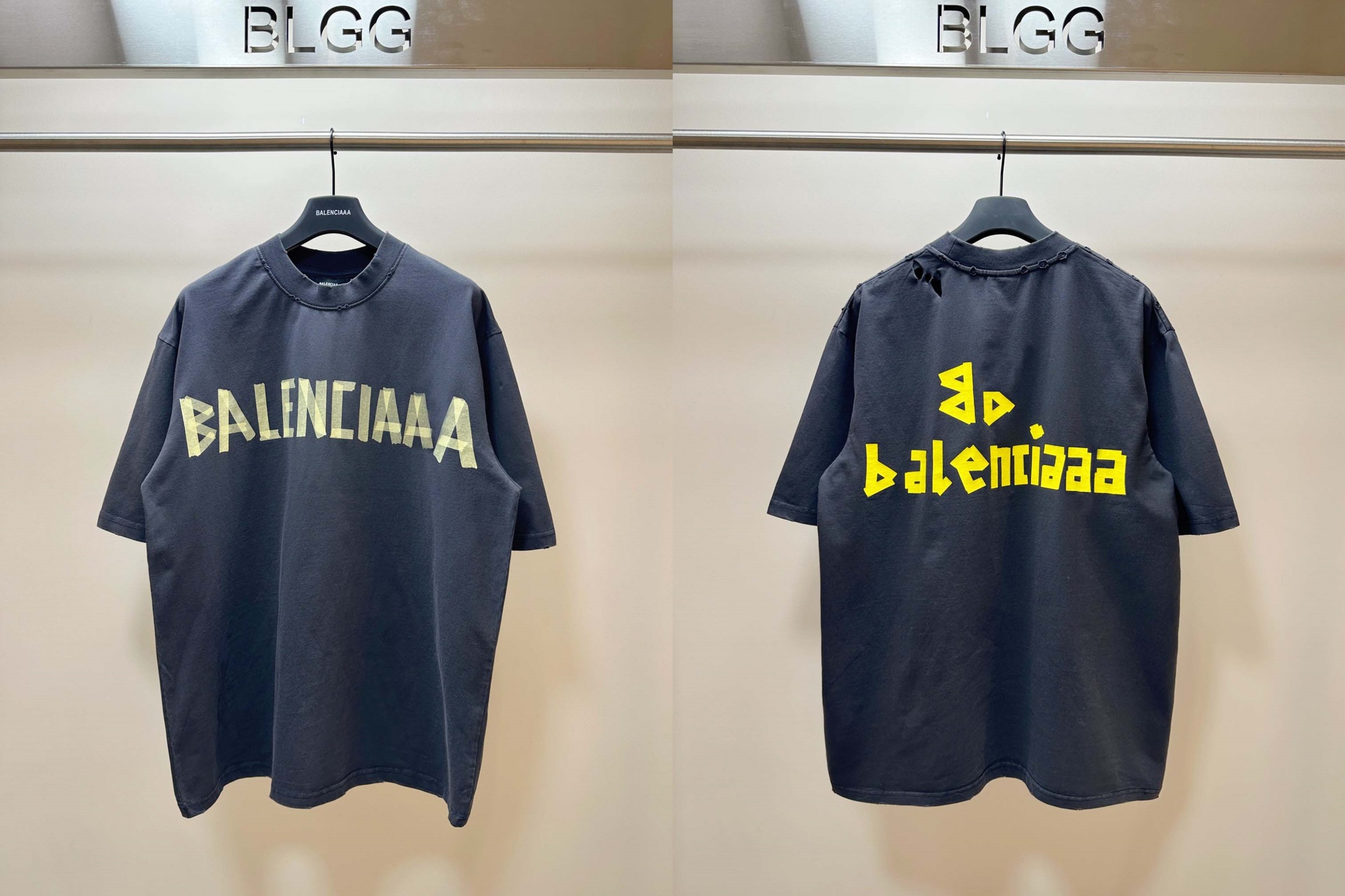 b家高版巴黎新款黄胶带绷带印花世家短袖t恤男女同款宽松t恤短袖