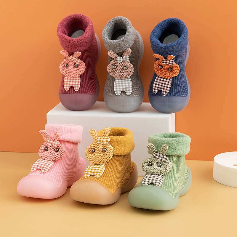 Winter Keep Baby Warm Fleece-lined Floor Shoes Children's Indoor and Outdoor Soft Bottom Toddler Shoes Boys and Girls Fashion Cartoon Socks Shoes