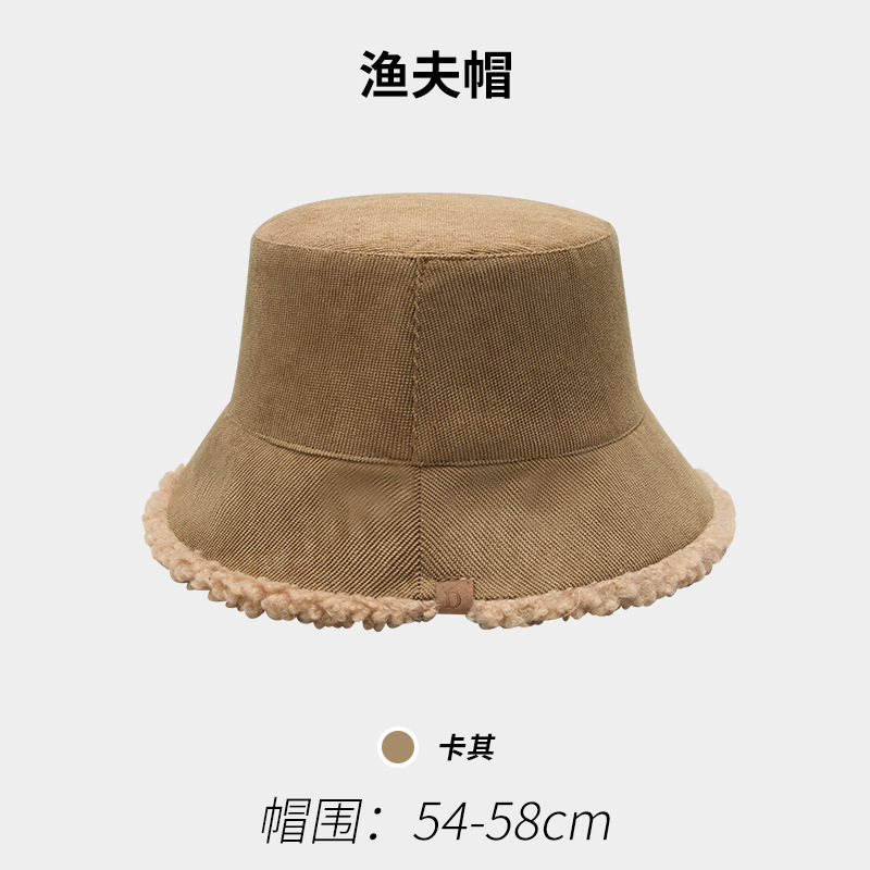 Autumn and Winter Korean Fisherman Hat Women's Double-Sided Lambswool Bucket Hat Makes Face Look Small and Warm Fisherman Basin Hat