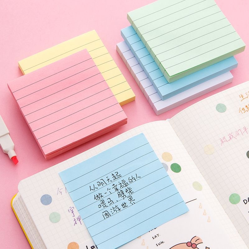 Office Color Horizontal Line Sticky Notes with Sticky Student Notepad Tearable Event-Recording Message-Leaving Sticky Note Stationery Wholesale
