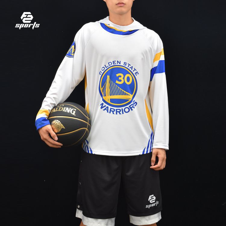 库里勇士连帽长袖透气网眼速干投篮服篮球服训练服秋季男生运动穿