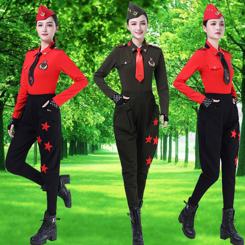 水兵舞服装女式迷彩服广场舞套装裙子舞蹈演出服长袖t恤长裤新款