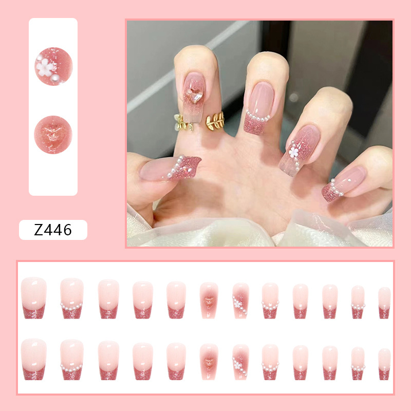 Early Autumn Elegant Manicure White Girl Ins Style Sweet Cool Caramel Milk Card Color Wear Nail Finished Product Wholesale 24 Pieces