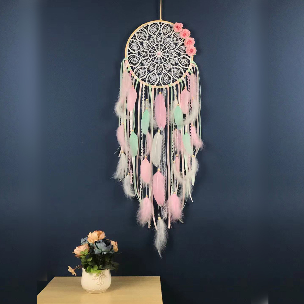 Green Feather Indian Style Dreamcatcher Wind Chimes Unique Handmade Crafts Cross-Border Products Factory Direct Sales