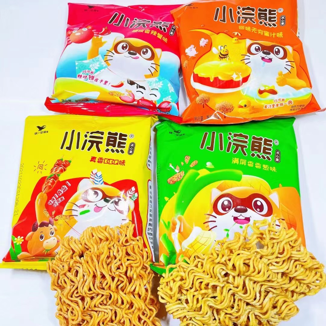 统一小浣熊点心面 bbq味 香葱味 香辣蟹味 猪排味 一箱2.4斤-阿里巴巴