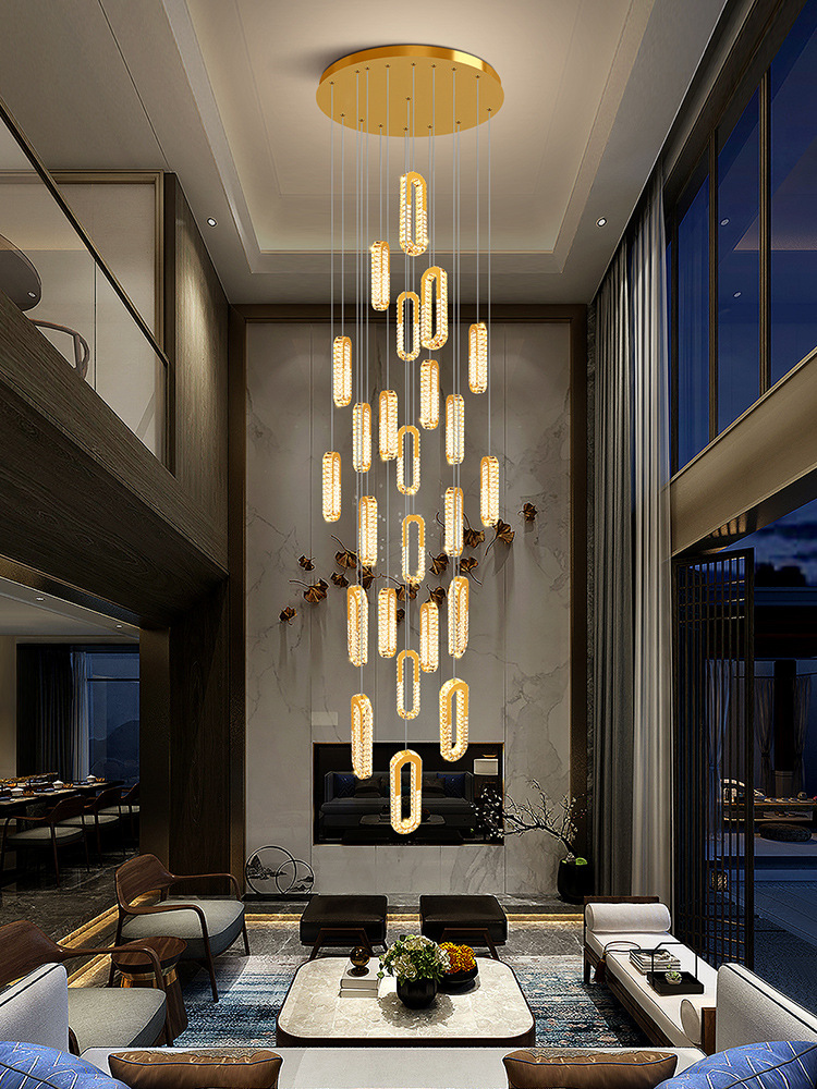 复式楼吊灯轻奢水晶客厅现代简约loft公寓别墅大厅楼中楼梯间吊灯
