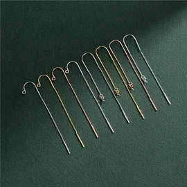 S925纯银电镀耳线盒子耳线可挂圆珠DIY粘珍珠水晶耳吊耳饰配件