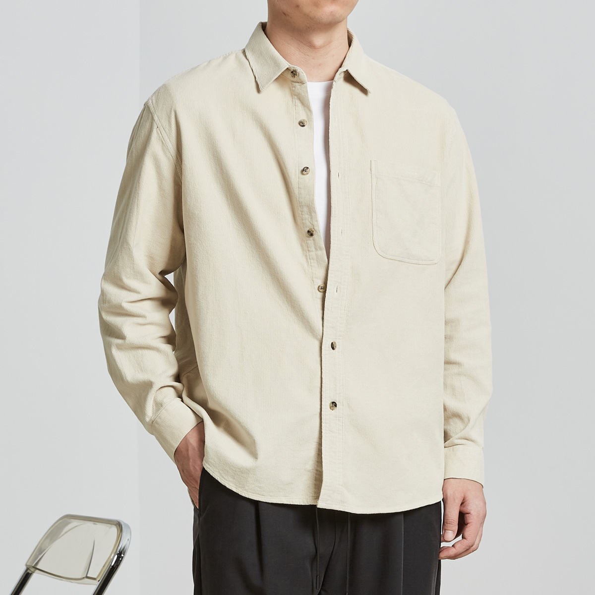 恒企男装厚款精梳棉衬衣男2021春秋季新款纯色外穿男士衬衫50021