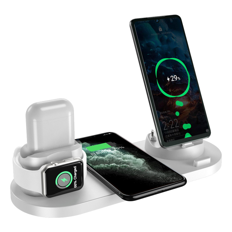 Cross-Border New Arrival Multi-Function Wireless Charger Six-in-One Suitable for Mobile Phone Watch Wireless Fast Charge 15W Gift