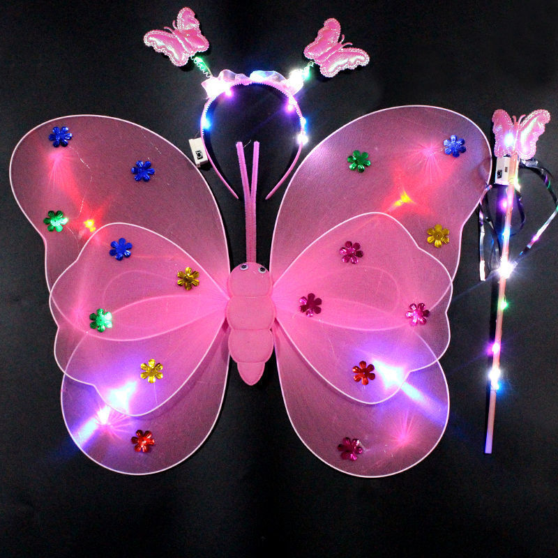 Butterfly Light-Emitting Wings Children's Toy Back Decoration Birthday Gift Female Star Dress Magic Wand Little Princess Prop Set