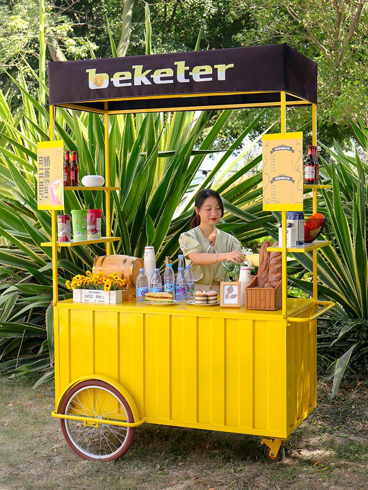 饮品摆摊车可骑商场创意美食车车展印字小吃手推车奶茶咖啡饮品车