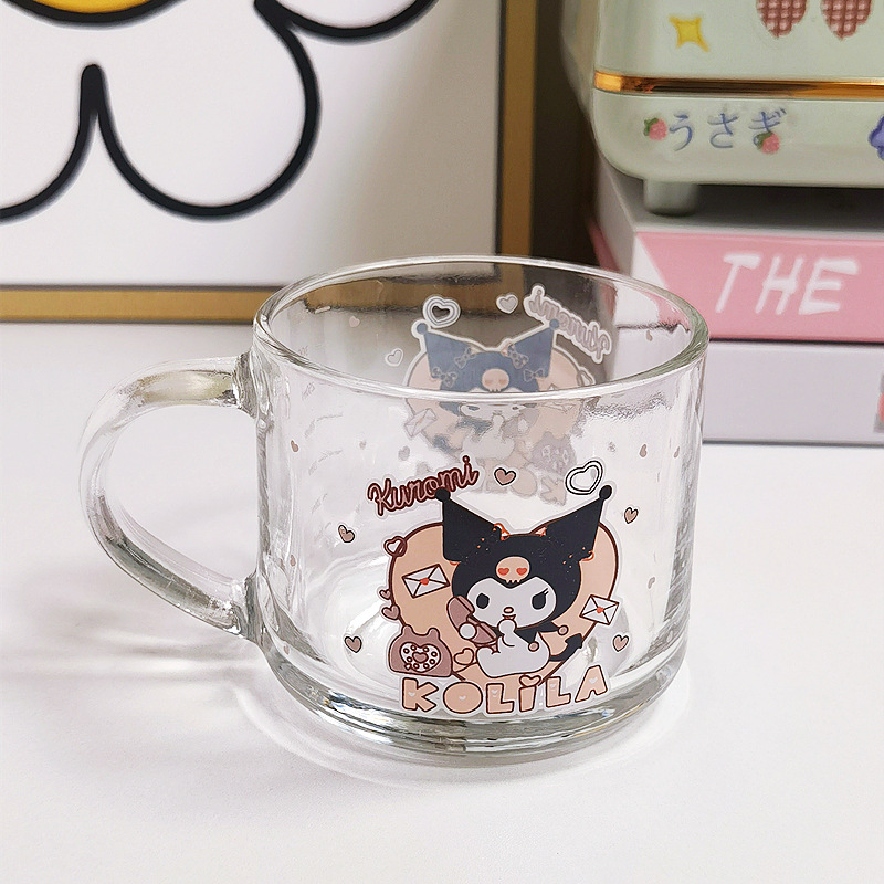 Cartoon Glass Cup Clow M Melody Cinnamoroll Babycinnamoroll Children's Milk Cup Straw Cup with Cover Spoon Breakfast Cup