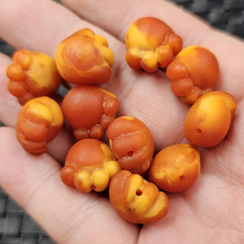 荧光浮盐水蜜蜡猫爪散珠橘红色人造蜜蜡猫爪手链项链耳环饰品配件