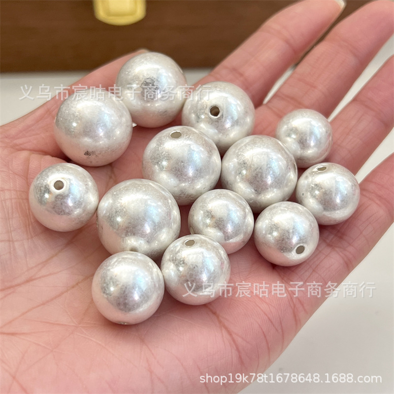 合金镀砂银球diy串珠圆珠通孔项链手链手机链挂件串笔饰品配件