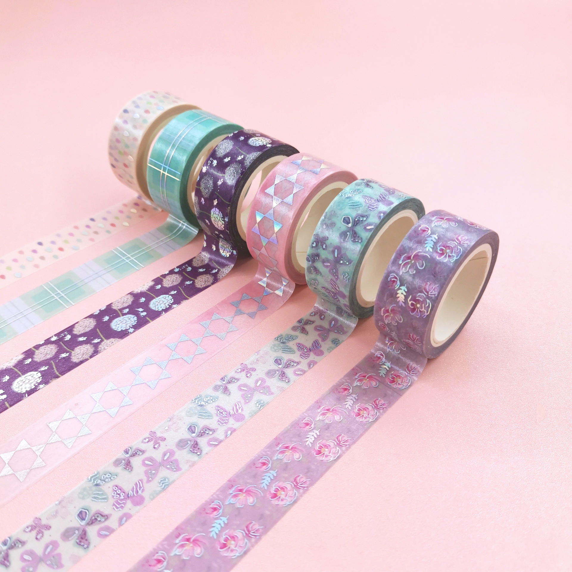 手账彩色印花几何图案和纸胶带印刷diy相册装饰烫金手账贴纸