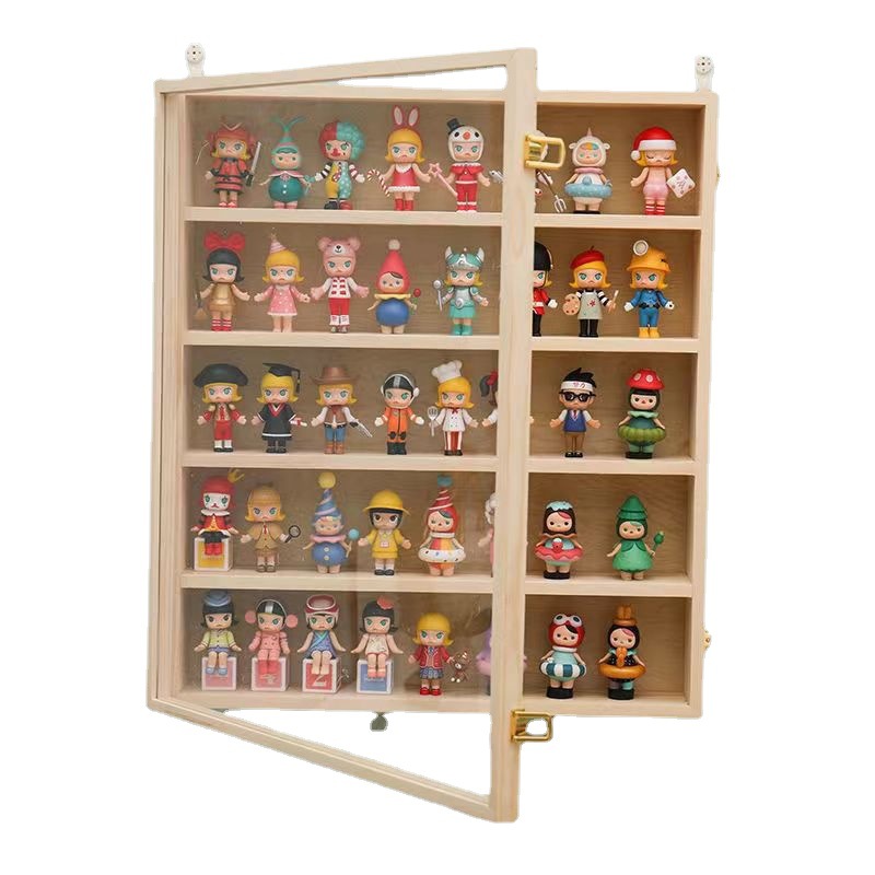 Wooden Blind Box Storage Box Pop Mart Display Cabinet Jasmine Biqi Doll Handmade Toy Hinge Storage Box