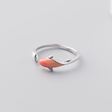 锦鲤中国风清新甜美S925纯银戒指女个性设计冷淡风开口可调节指环