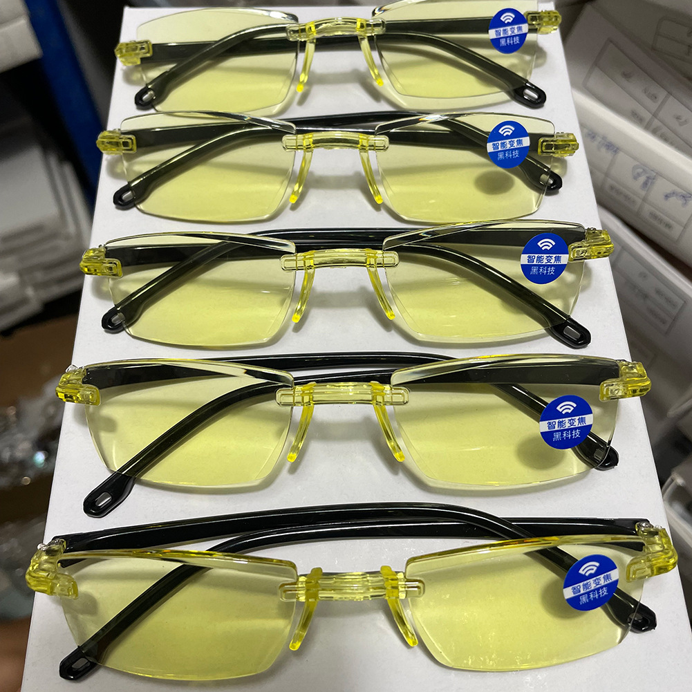 智能变焦防蓝光老花钻石切边外贸小黄镜跑江湖百万富翁款眼镜批发