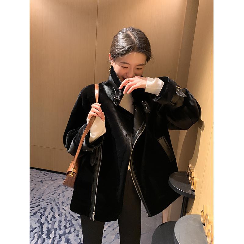 ada miss气质黑色皮毛一体外套女冬