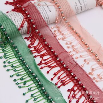 网底新款镶钻珍珠流苏花边辅料重工钉珠管珠蕾丝diy汉服灯罩装饰