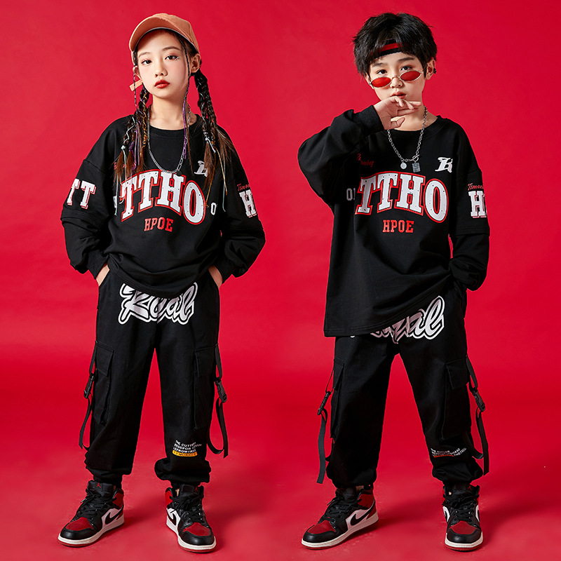 少儿街舞套装男童嘻哈演出服儿童爵士舞服装女童hiphop潮牌表演服