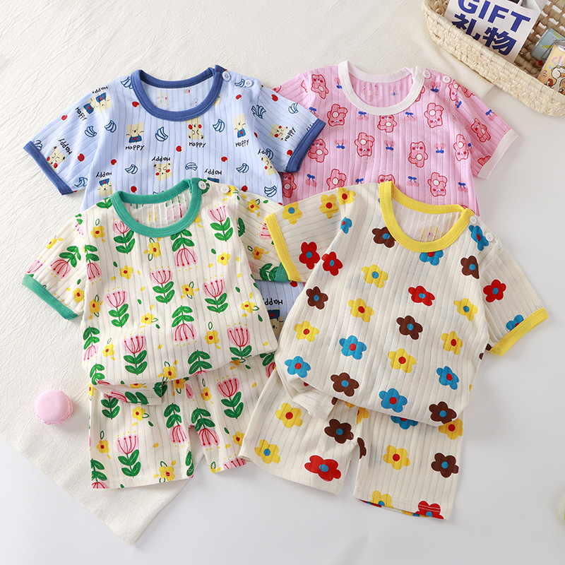 children‘s short-sleeved suit cotton girls‘ summer clothes two-piece korean style children‘s clothing baby boys‘ t-shirt summer clothes wholesale