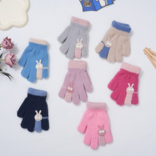 新款秋冬季保暖舒适水貂绒可爱卡通兔子男童女童五指针织手套