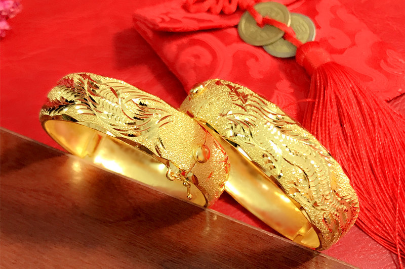 新款镀金手镯仿金镯子结婚龙凤手镯新娘结婚金饰品婚嫁三金饰品