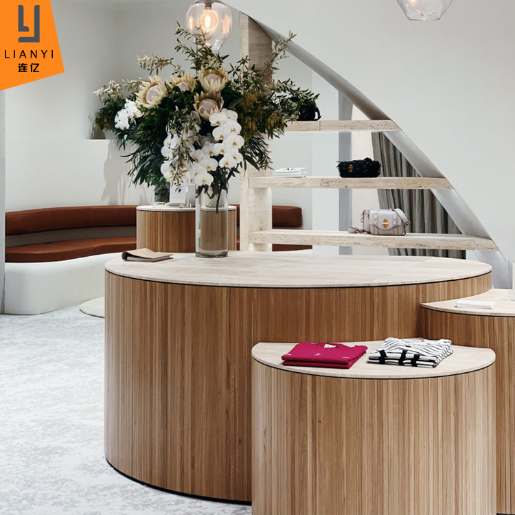 整店高端女装店服装展示架不锈钢服装架吊挂包包展示台圆形中岛台