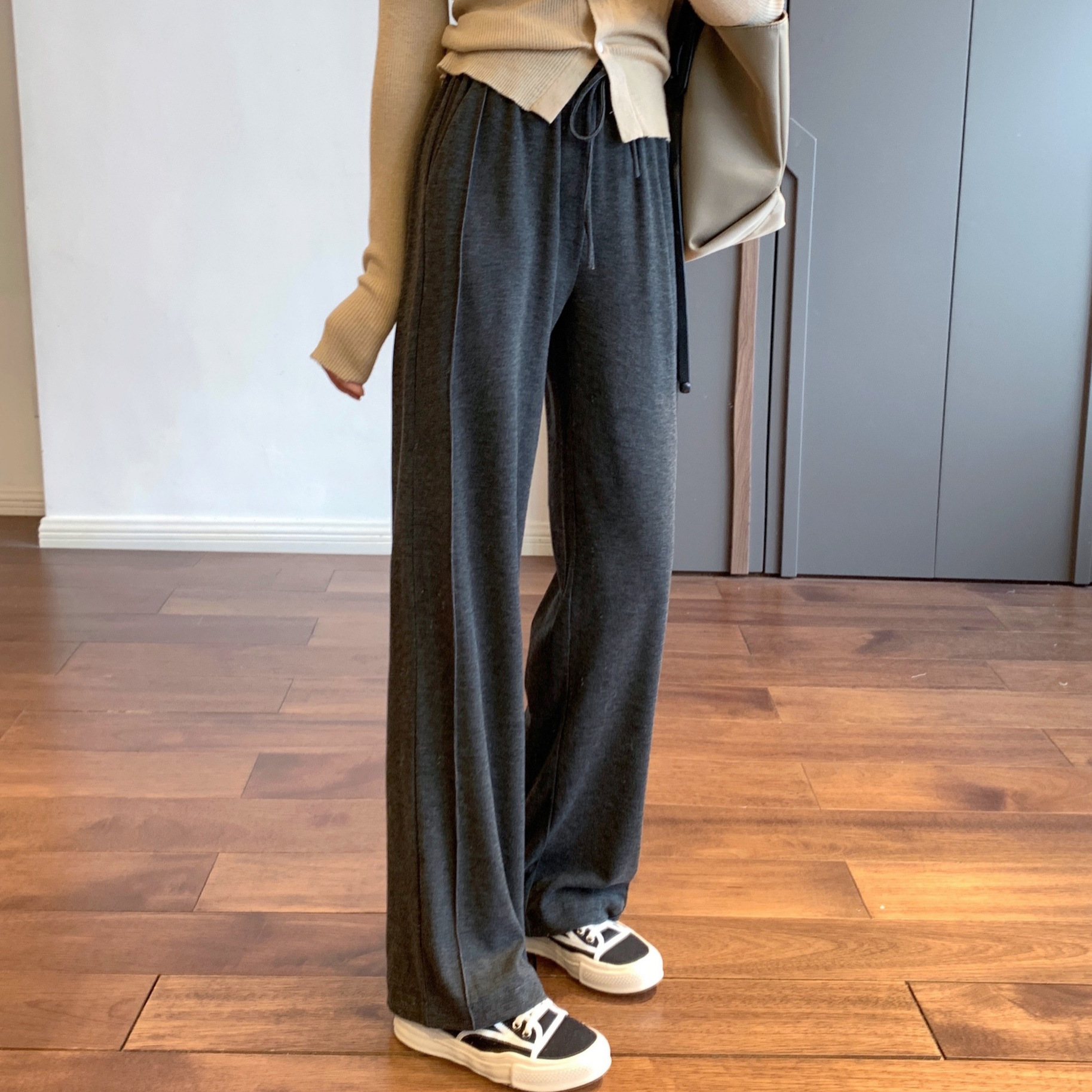 高腰软糯垂顺不易皱不粘毛显瘦阔腿直筒拖地长裤子女2025秋冬新款