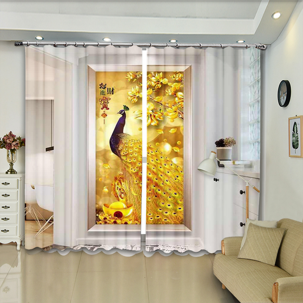 金孔雀全图印花阳台客厅照片打印窗帘跨境电商亚马逊资源遮光隔热