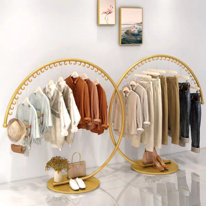 铁艺中岛服装架半圆形卖服装挂衣服架子服装店货架大c落地展示架