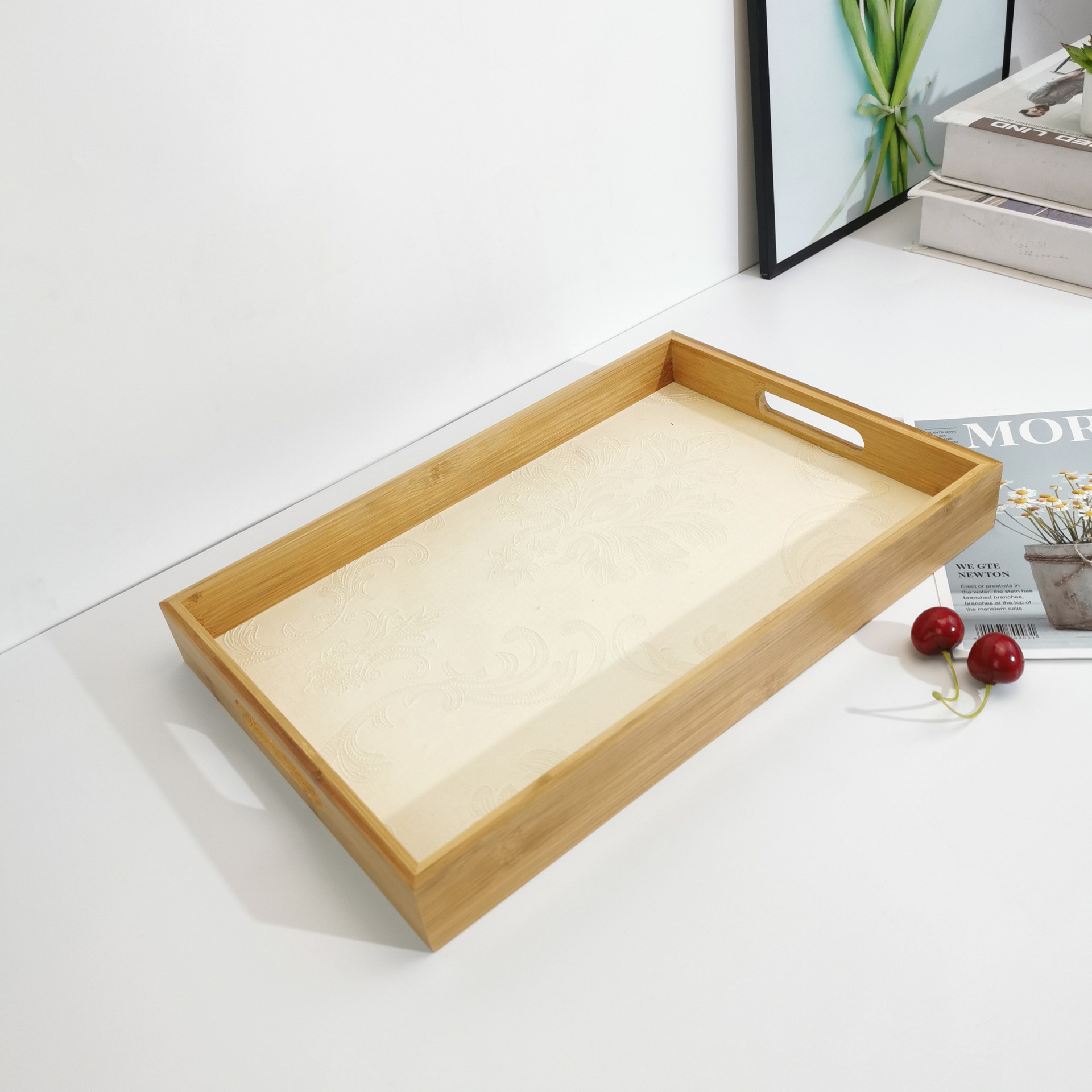 Wooden Bamboo Tray Household Rectangular Bamboo Tray Wooden Tea Tray Bread Tray Water Cup Tableware Tray