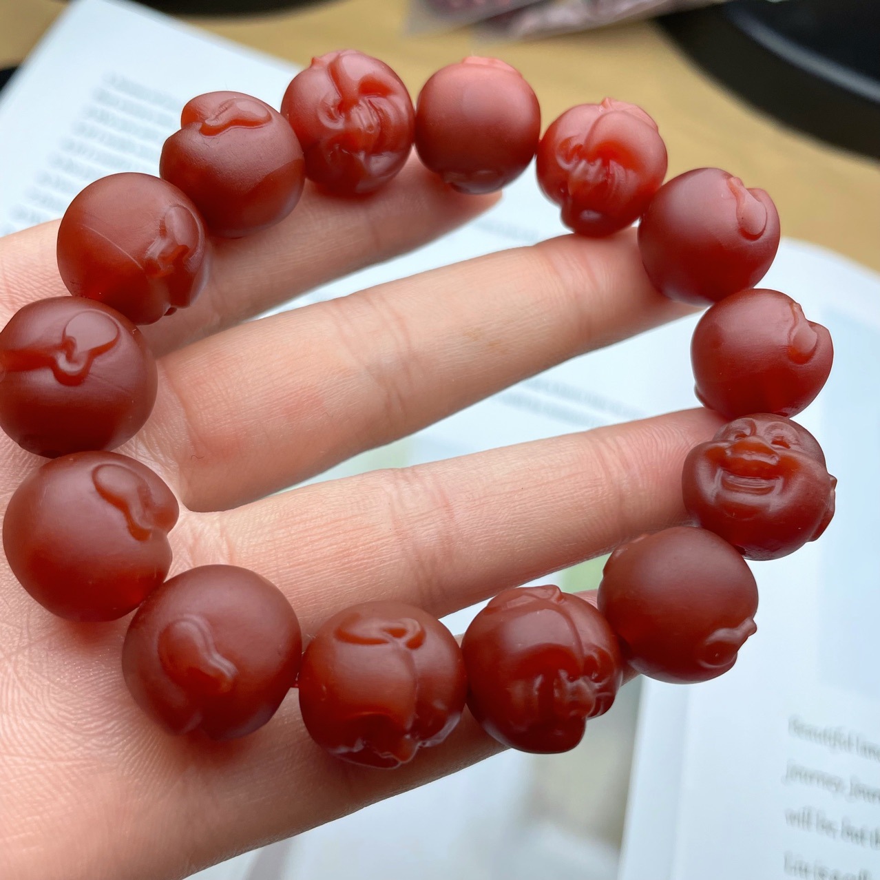 四川保山南红色玛瑙手工佛头手链云南川红佛珠柿子红男女款手串