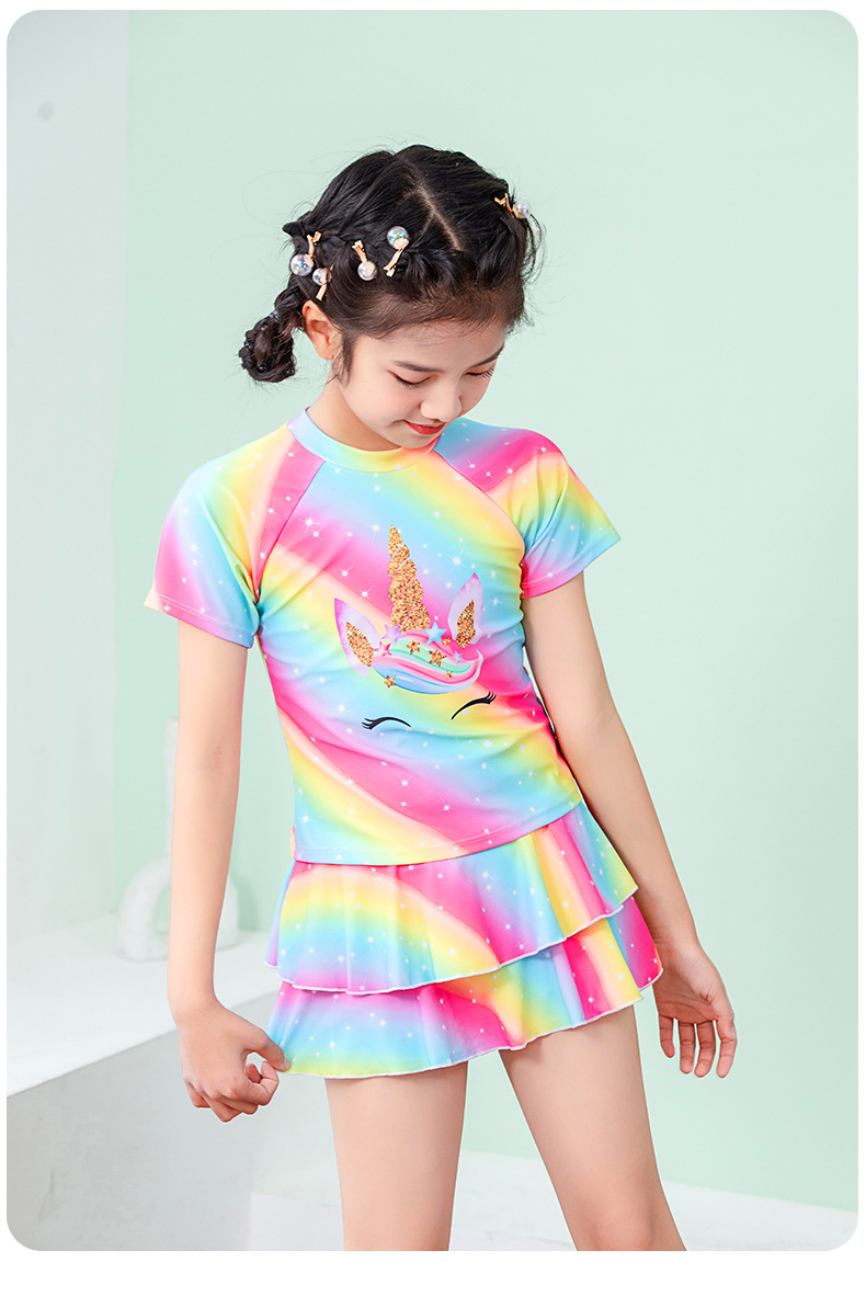 新款分体彩虹宝宝儿童泳装ins风分体蛋糕裙小中大童女孩泳衣批发