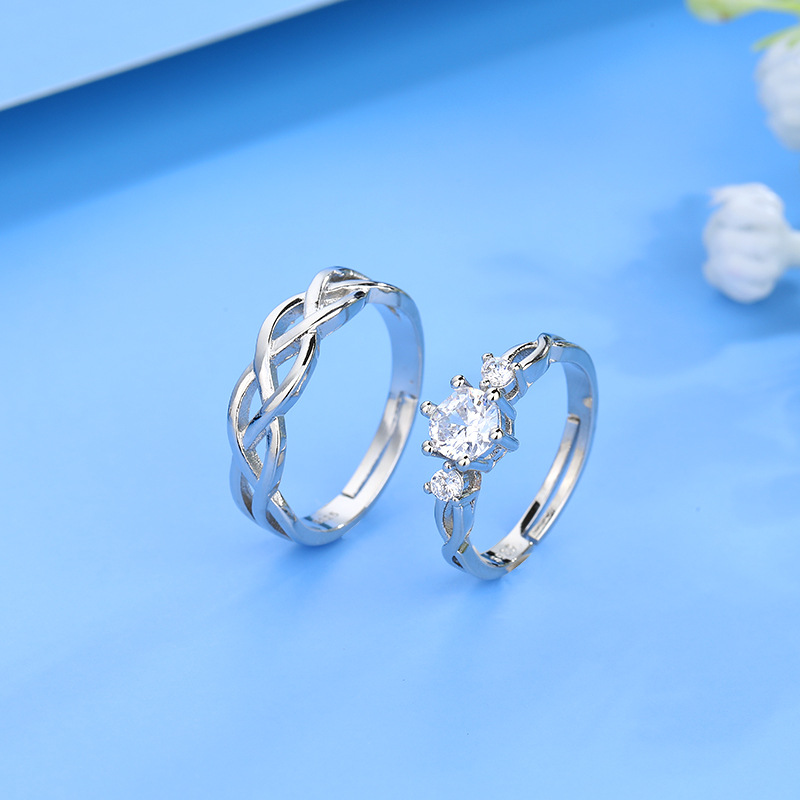 一生一世仿真钻戒情侣戒指一对活口男女结婚对戒刻字指环开口