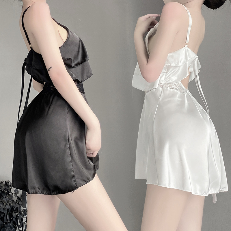 林林婷情趣内衣女 性感雪纺透视诱惑甜美荷叶边吊带睡裙套装2512