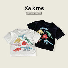 先奥2024夏季新款童装儿童夜光恐龙短袖男女童韩版个性印花T恤