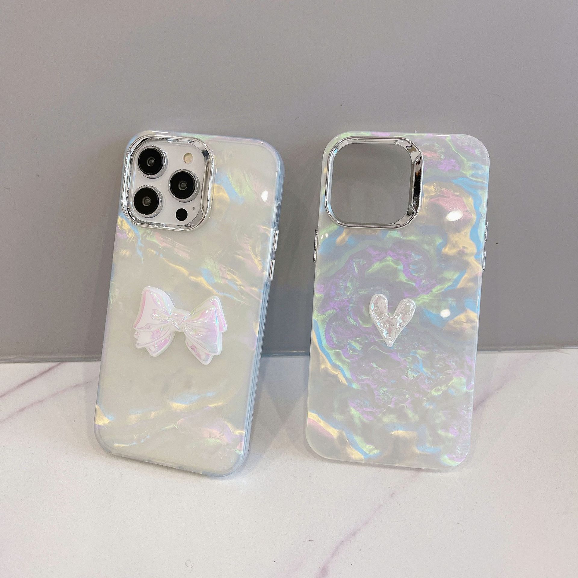 渐变水母贝壳纹适用苹果15promax手机壳iphone14pro蝴蝶结13爱心