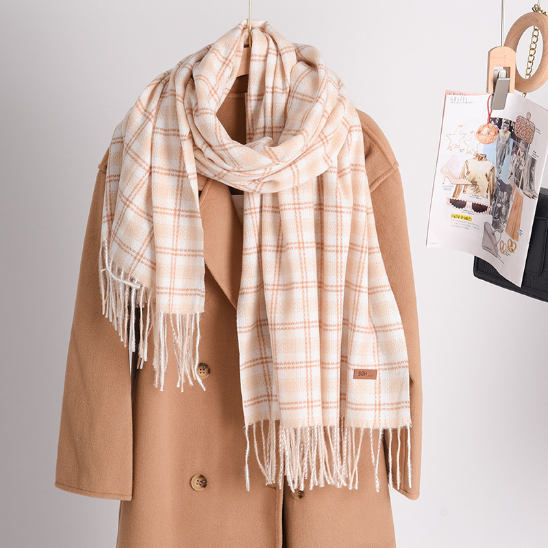 winter new warm artificial cashmere scarf women‘s all-match autumn and winter shawl plaid scarf new tassel plaid scarf