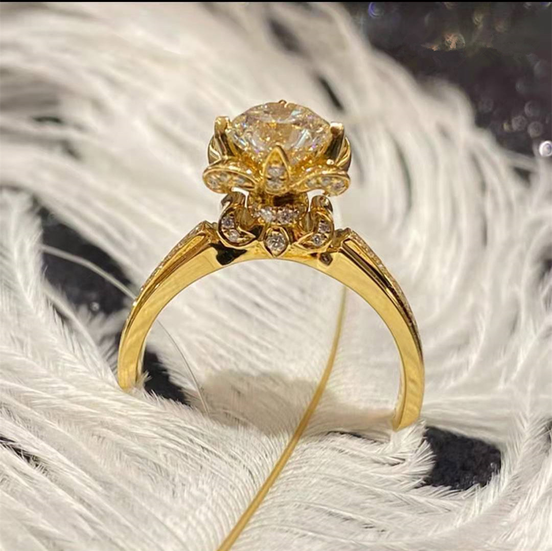 18k白金戒指彩金莫桑钻鸢尾花钻戒唐嫣同款戒指定制pt950铂金戒指