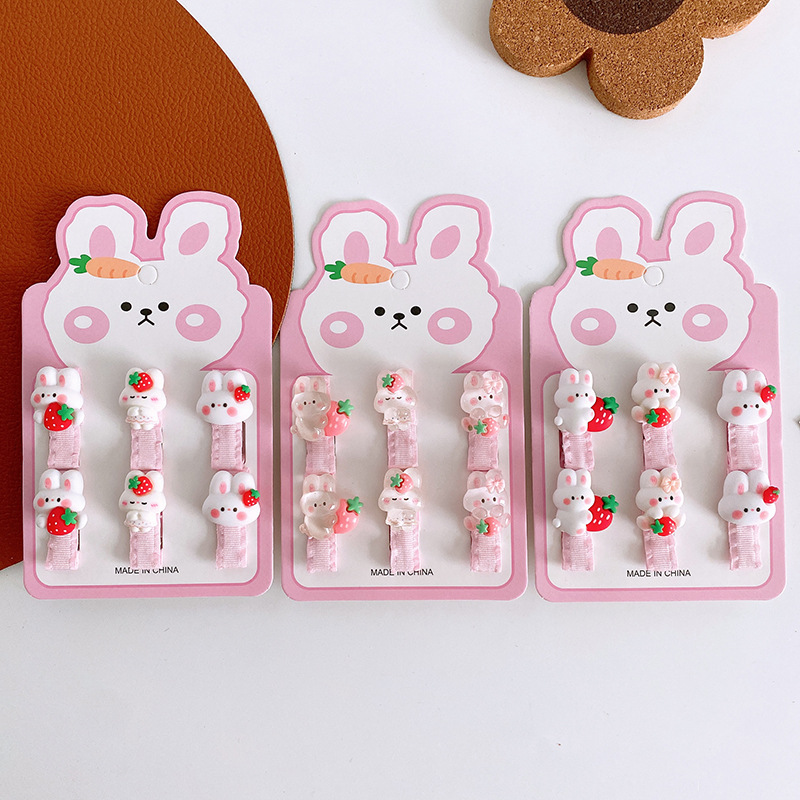 6 Cute Resin Small All-Inclusive Children's Bang Side Clip Cartoon Rabbit Girl's Hairpin Princess Hair Clips Hair Accessories