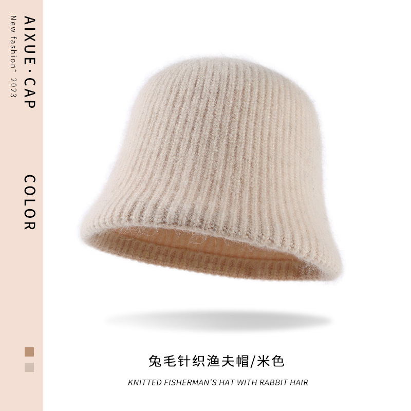 Knitted Fisherman Hat Women's New Korean Style Dome Wool Hat Autumn and Winter Show Face Little Wild Solid Color Bucket Hat Tide
